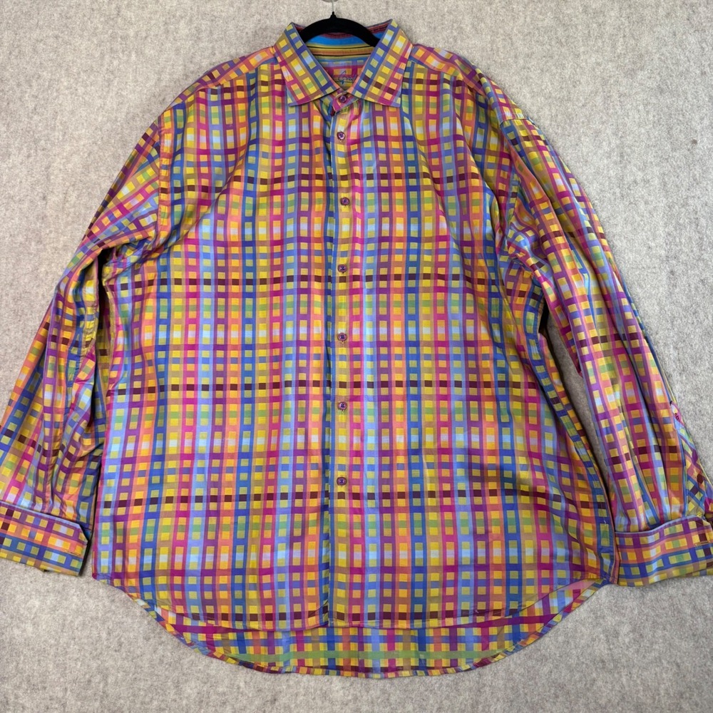 Robert Graham Plaid Button Up Shirt Mens 4XL Multi Color Classic Fit Woven Cuff